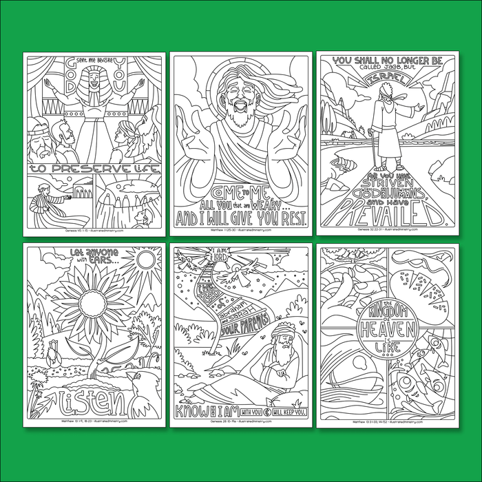 Bible Coloring Pages Set 2 - Bible Characters, Scripture Verses