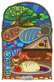 Hospitality, courage, kindness coloring poster