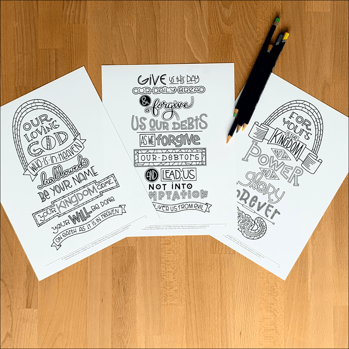 Hand-Lettered Lord's Prayer Coloring Pages B&W
