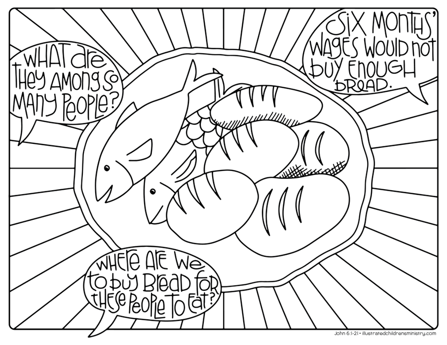 Bread and fish coloring page