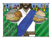 Illustration to accompany children's moment - Jesus with fish and loaves