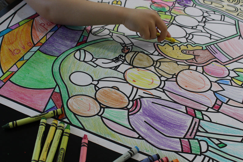 Coloring a poster of the Lord's Prayer