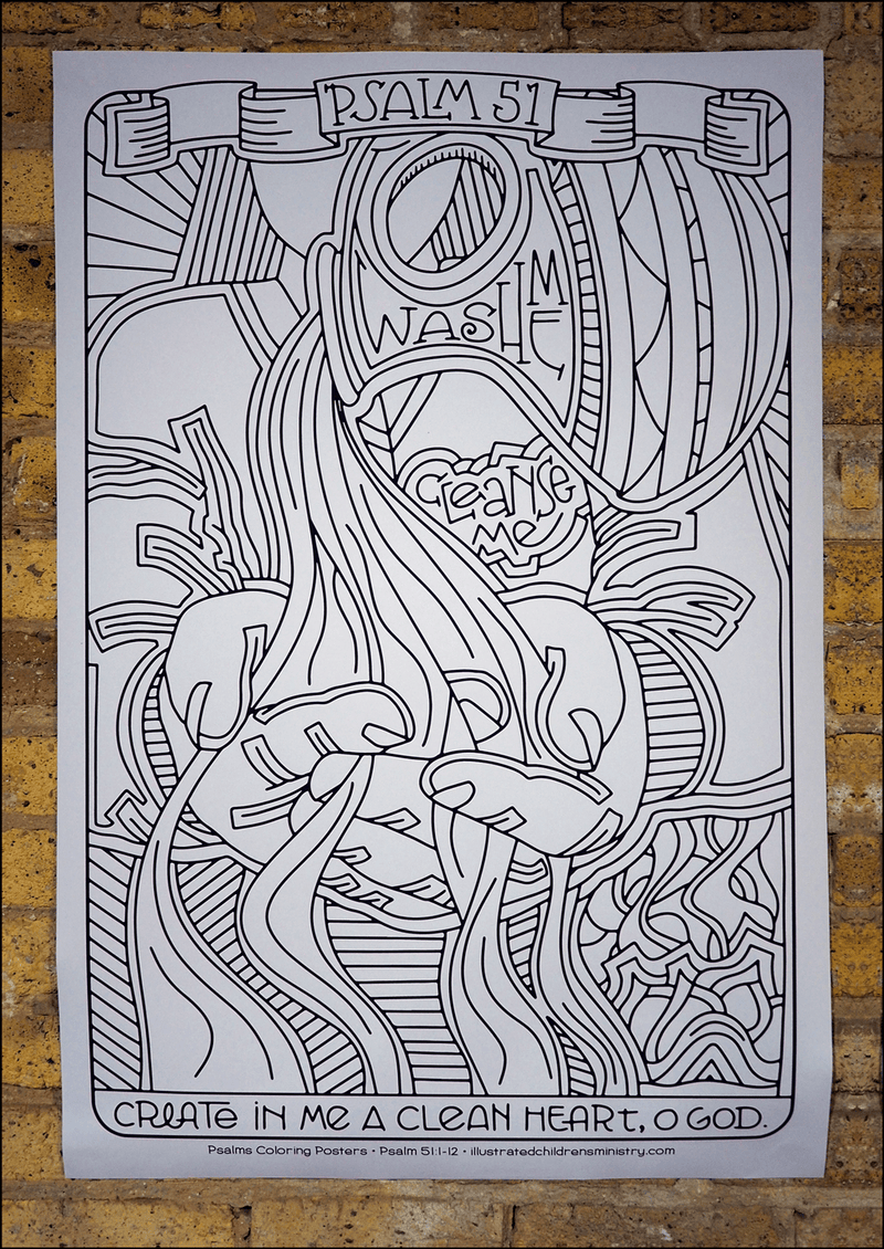 Psalms coloring poster - Create in me a clean heart, O God