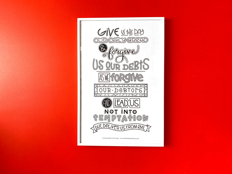 Hand-Lettered Lord's Prayer Coloring Poster B&W