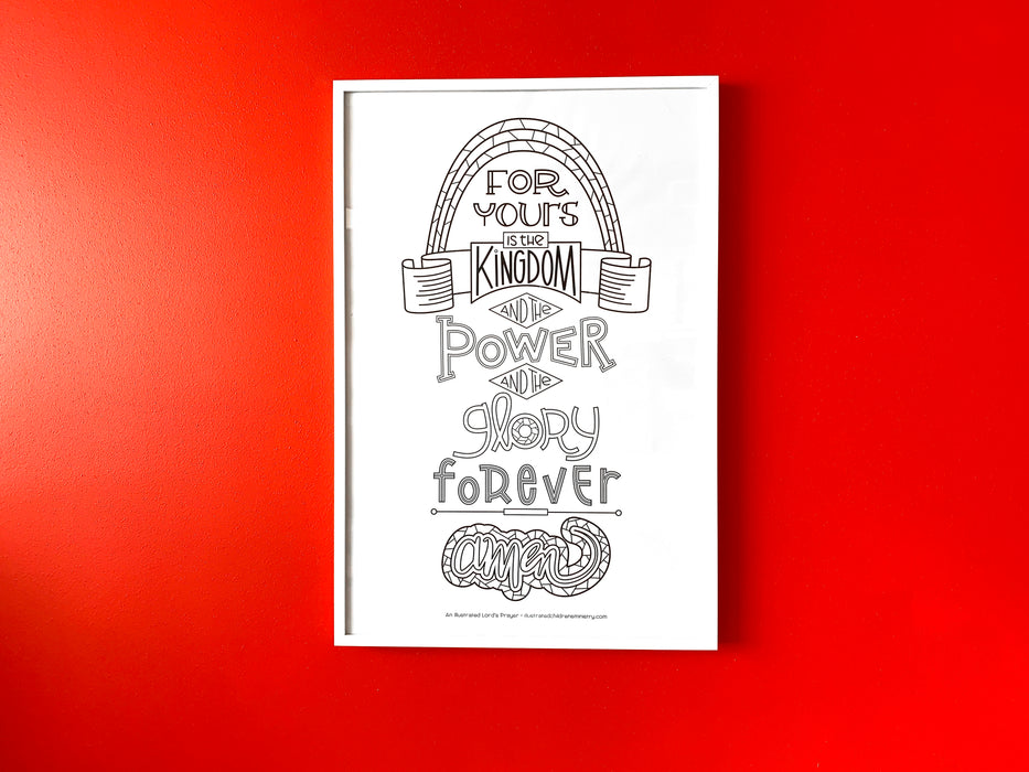 Hand-Lettered Lord's Prayer Coloring Poster B&W