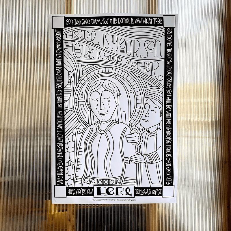 B&W Coloring Poster for Seven Last Words -  Here