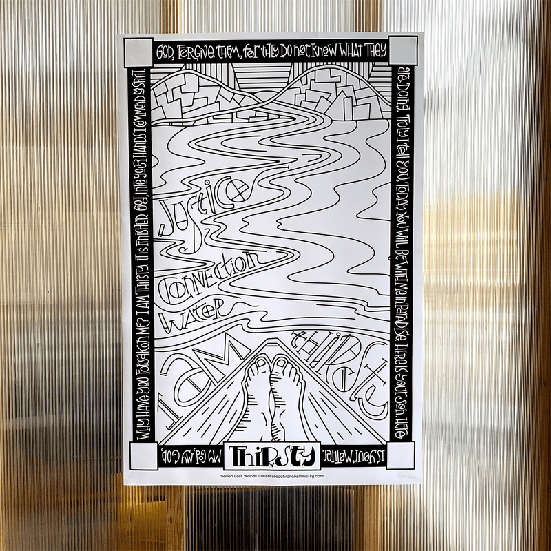 B&W Coloring Poster for Seven Last Words - Thirsty