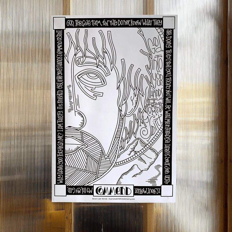 B&W Coloring Poster for Seven Last Words - Commend