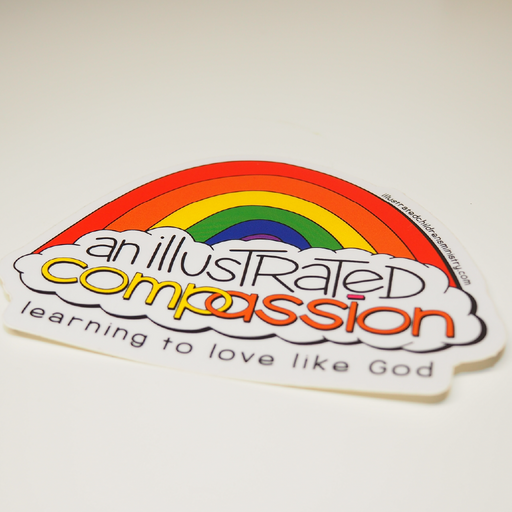 Illustrated compassion rainbow sticker